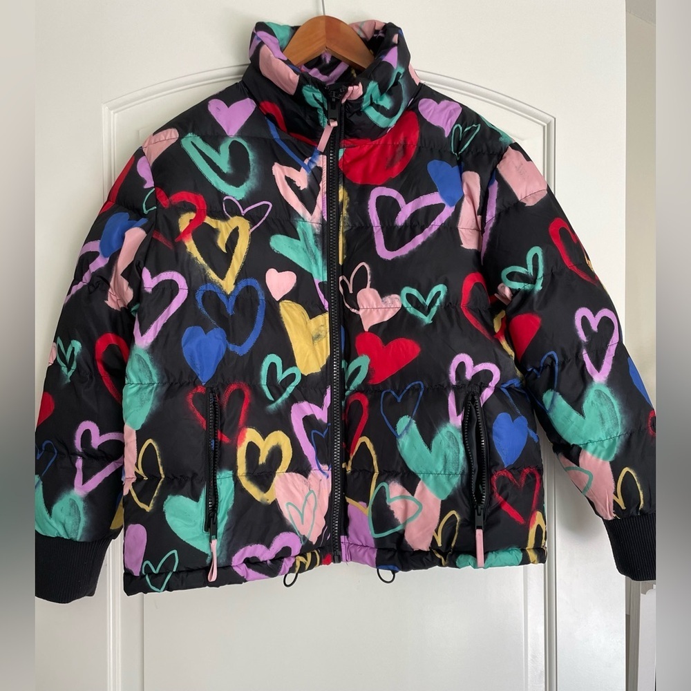 Wild Fable Multicolor Heart Puffer Jacket Valentines Hearts